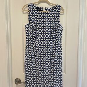 AGB Sheath Dress from Macy's - Blue and White Geometric Design - Size 10